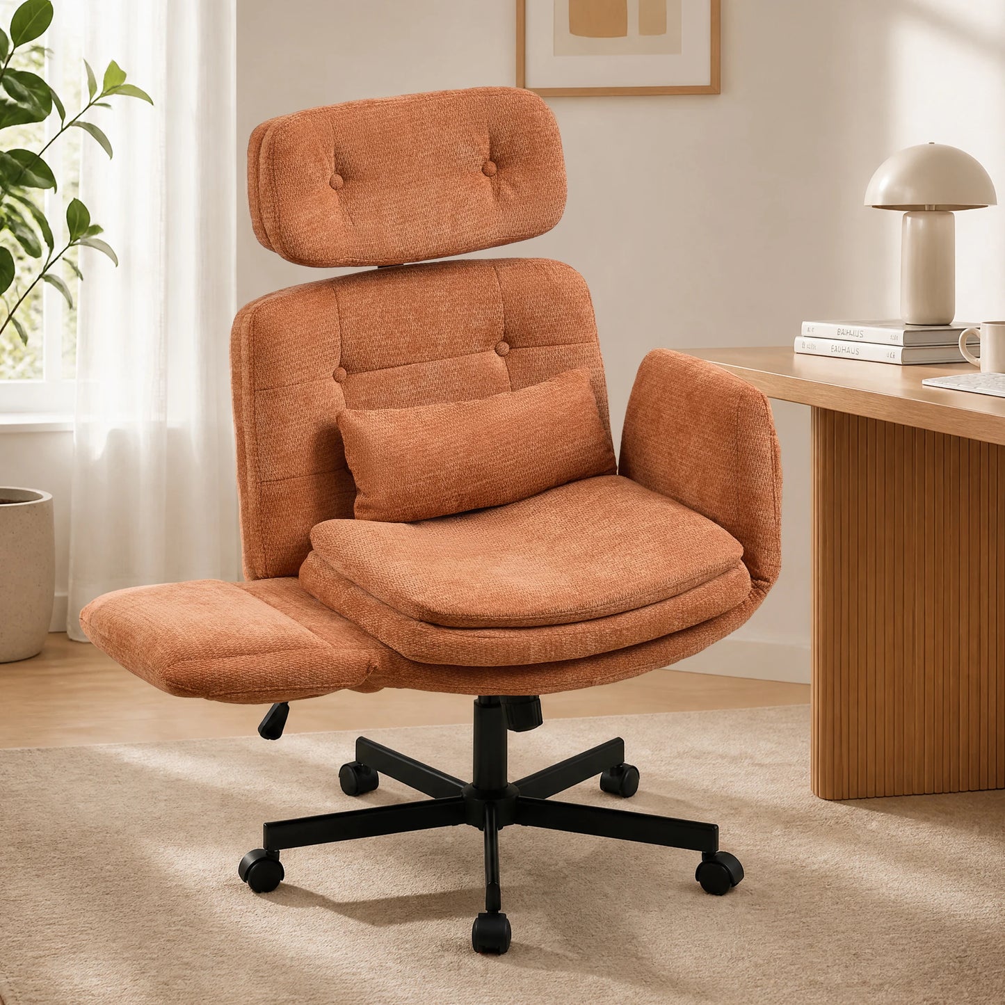 TCGBKAF Ergonomic PU Leather Criss Cross Swivel Office Chair
