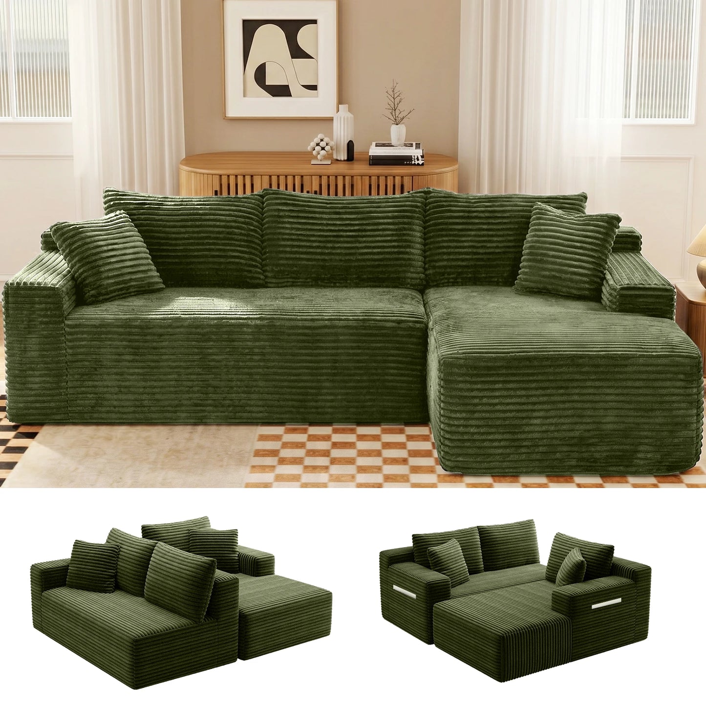 Cloud Modular Corduroy Sectional Sofa With L Shape Chaise