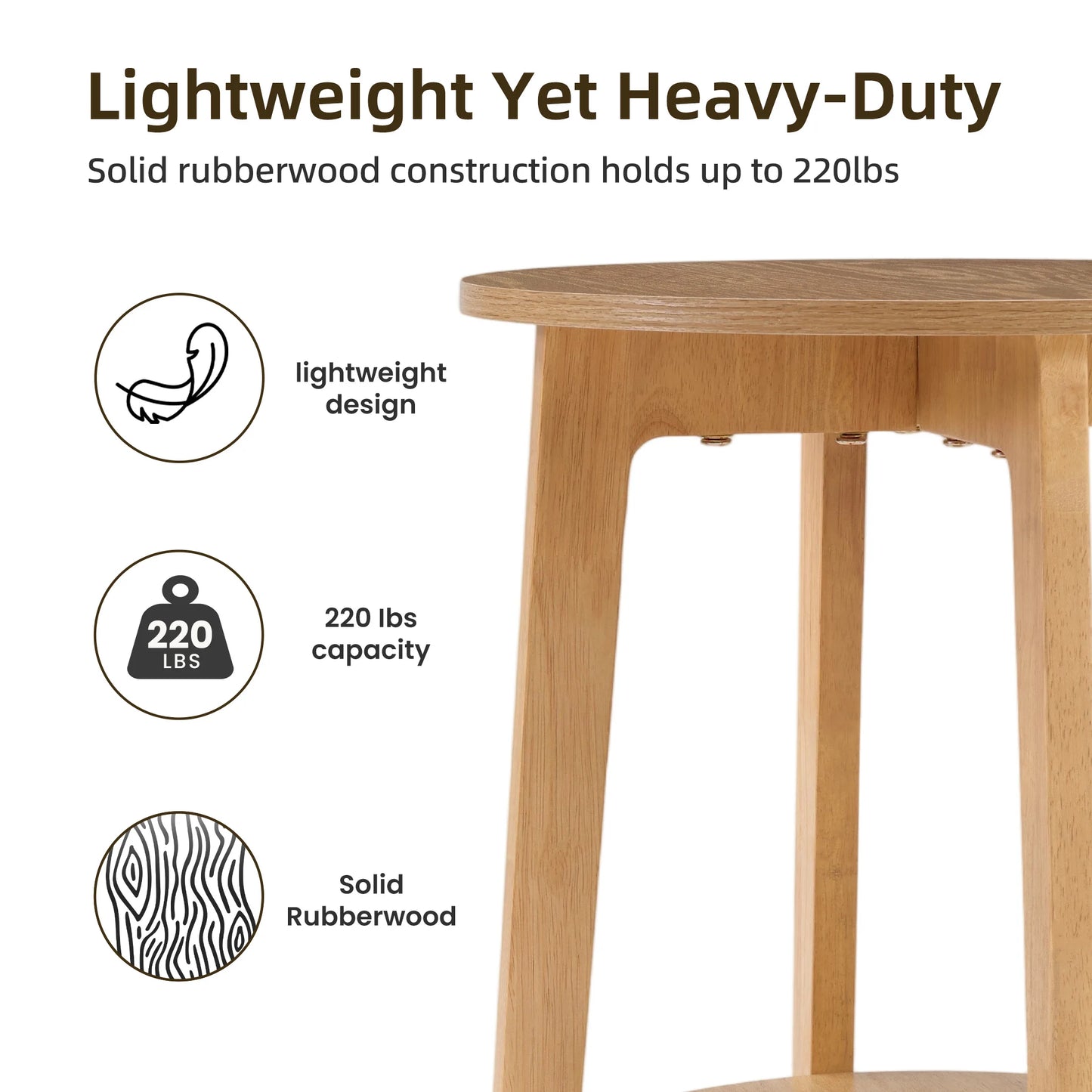 JHK Wood Round Side Table With Two Tier Storage Shelf