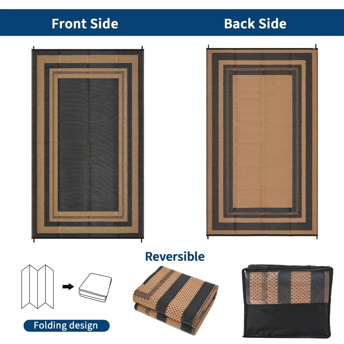 Waterproof Reversible Outdoor Patio Rug And Modern Area Mat