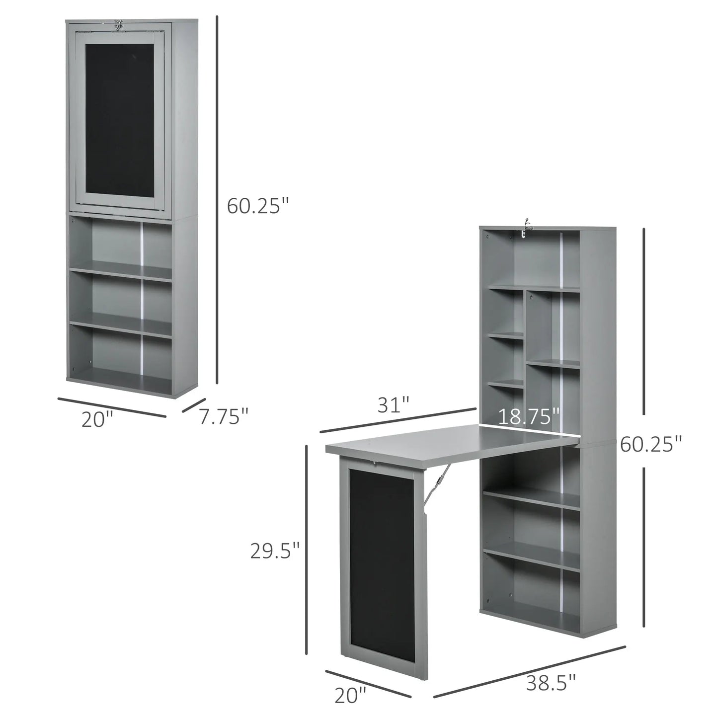 Homcom Wall Mount Fold Out Office Desk With Blackboard And Side Shelf