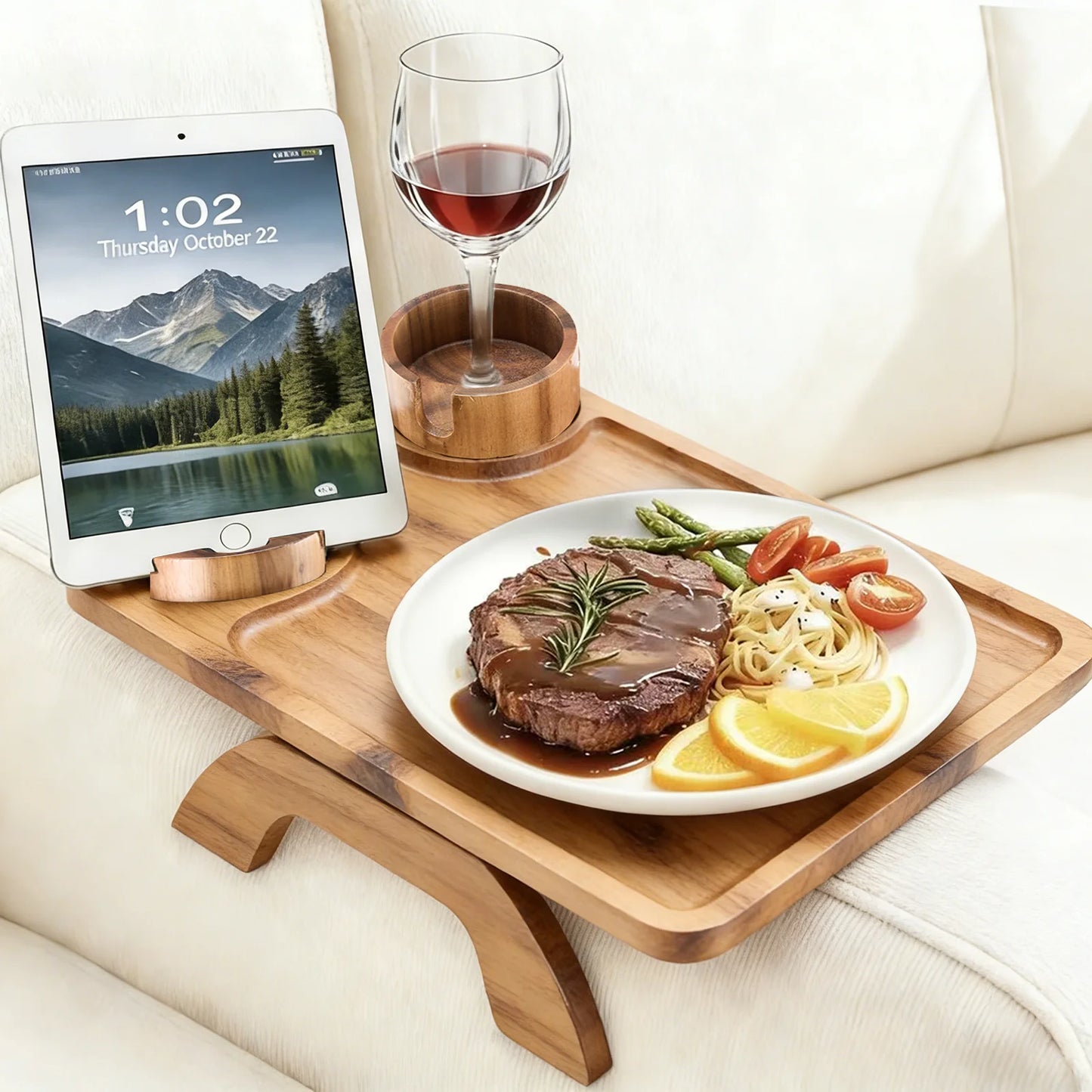 JHK Foldable Sofa Armrest Tray With Phone And Cup Holder