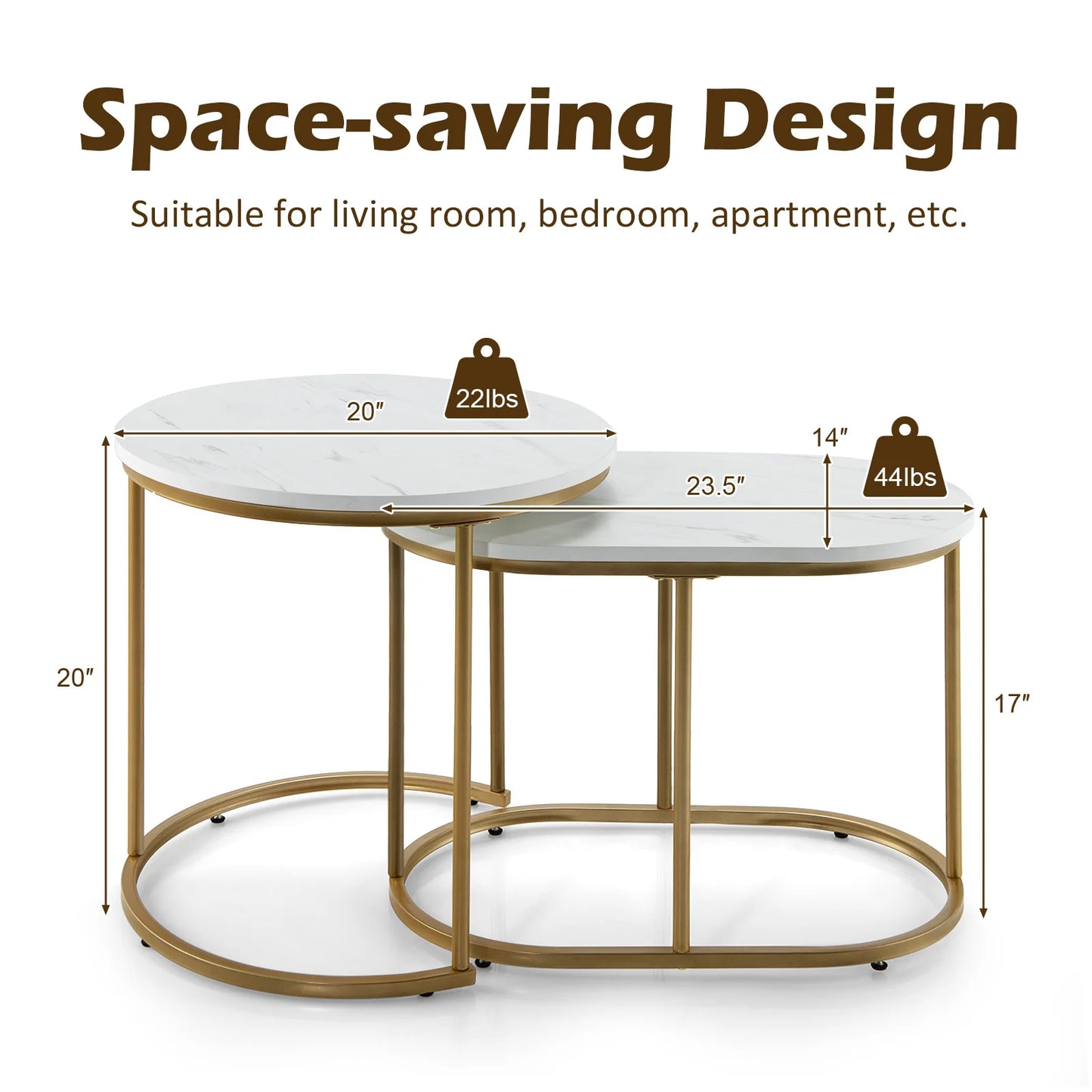 Homasis Modern Nesting Set of Two Marble Coffee Tables