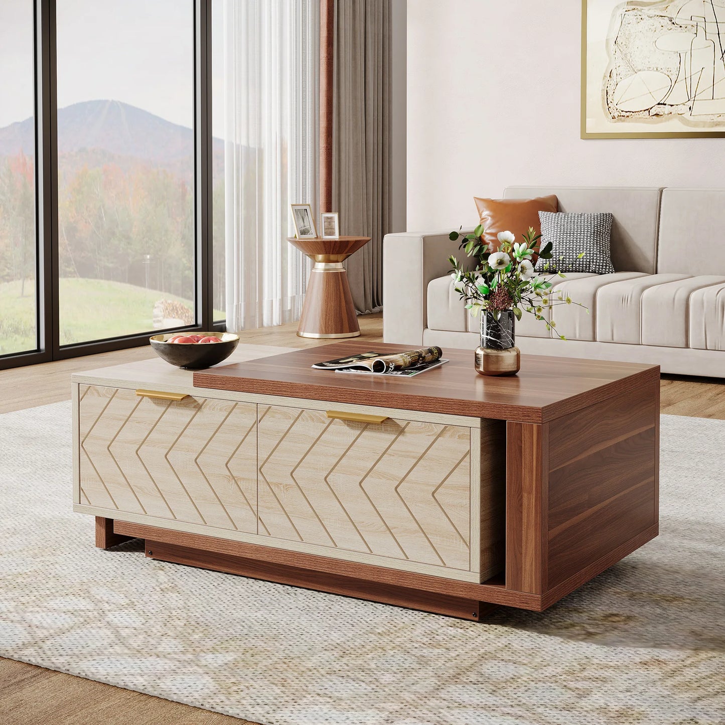 Tribesigns Extendable Wood Coffee Table With Storage Drawers