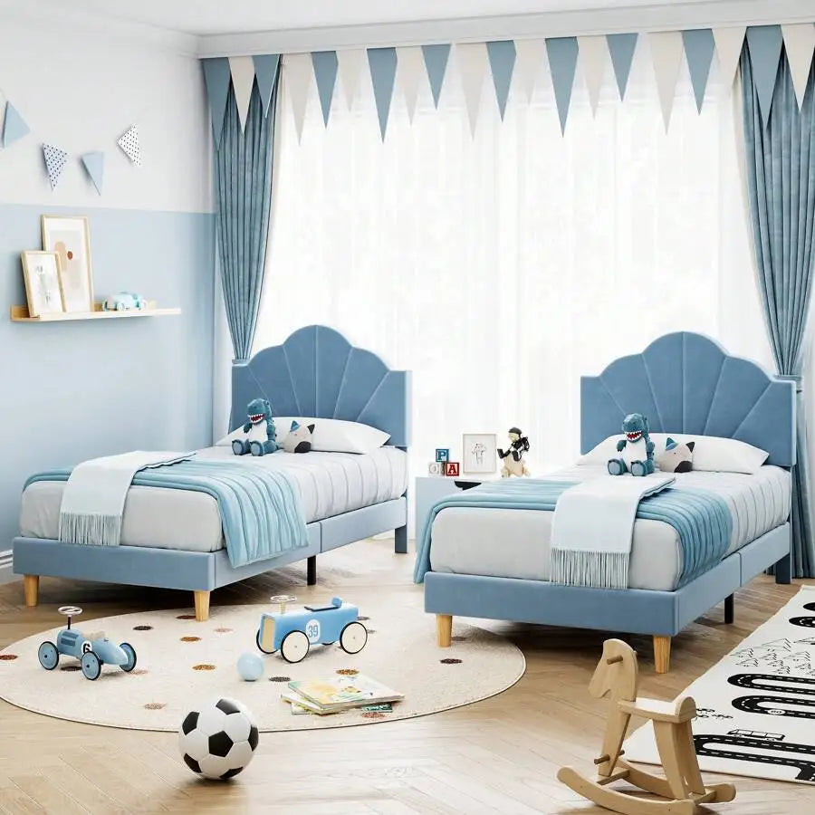 Velvet Upholstered Platform Bed Frame With Adjustable Headboard