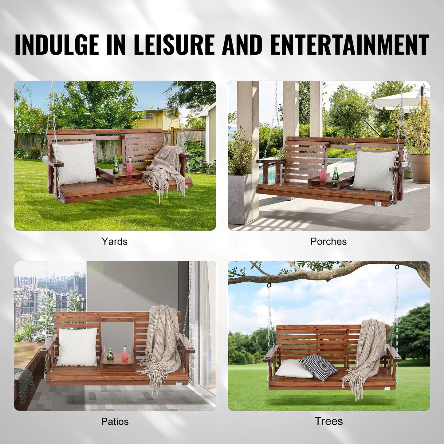 SucceBuy Cedar Wood Porch Swing For Outdoor Patio Bench