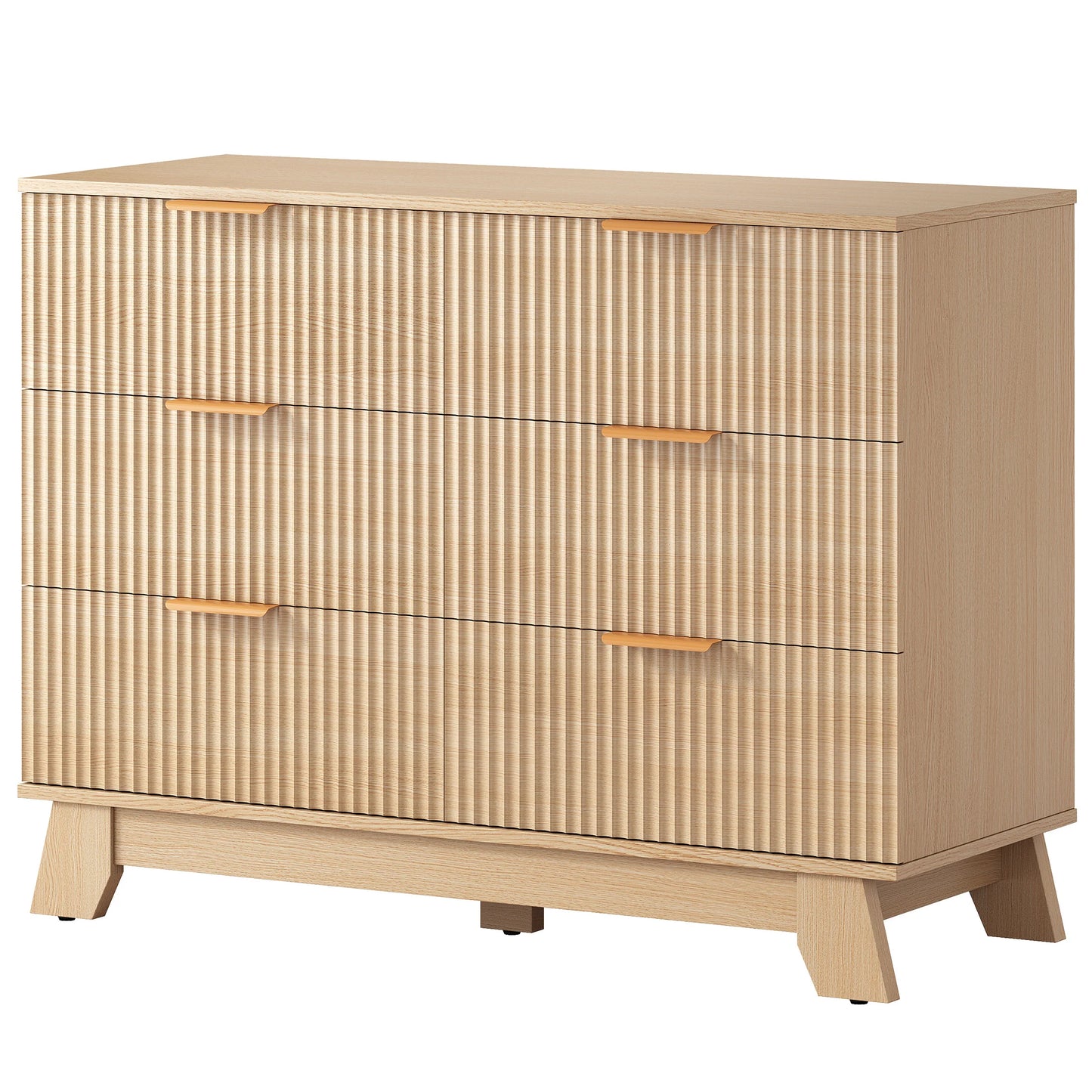 JHK Modern Fluted Wooden 6 Drawer Bedroom Dresser Cabinet