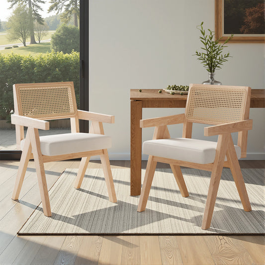 Farini Mid Century Woven Rattan Dining Chairs Solid Ash Frame