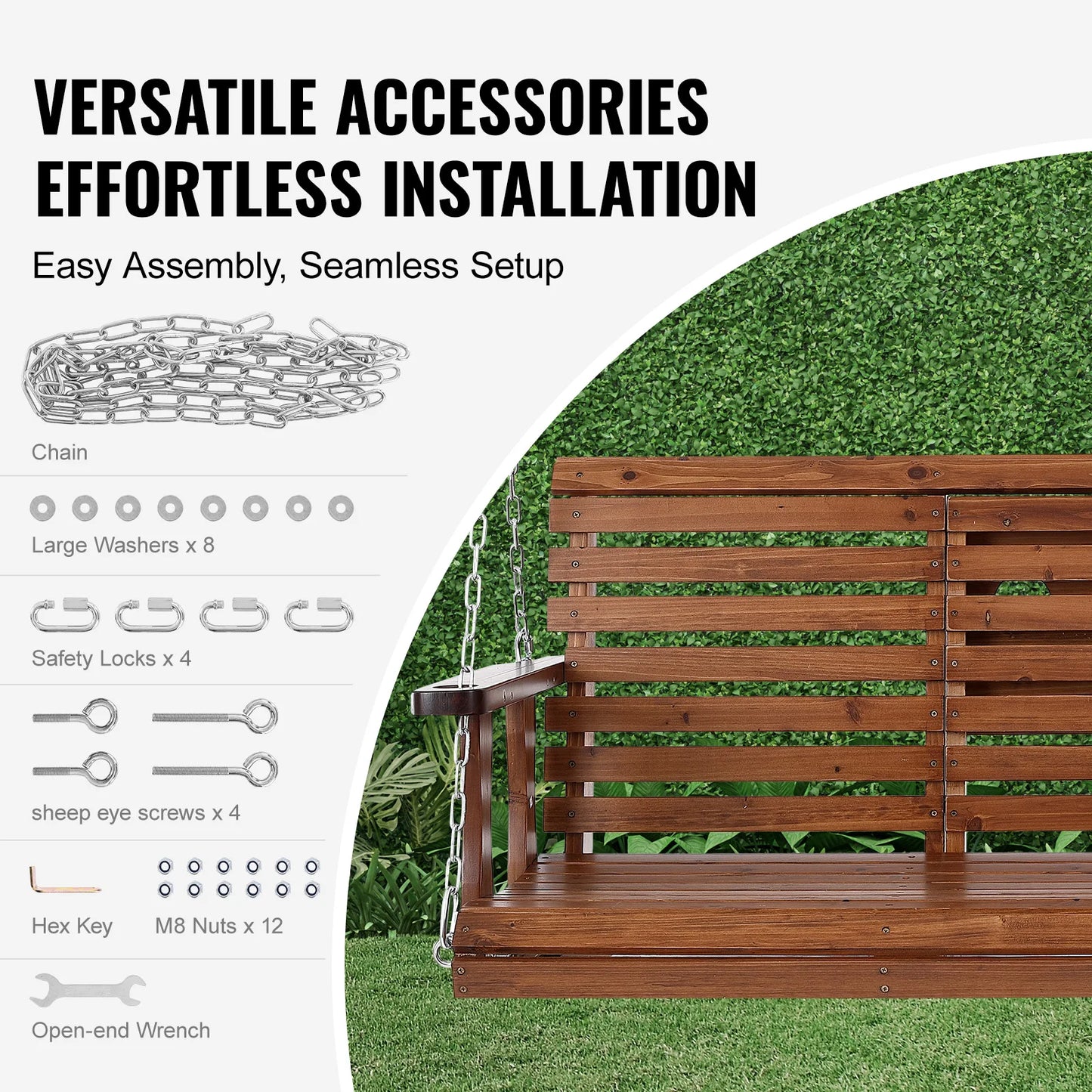SucceBuy Cedar Wood Porch Swing For Outdoor Patio Bench