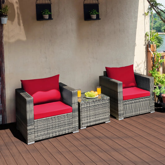 Homasis Rattan Patio Bistro Set With Cushioned Chairs And Table