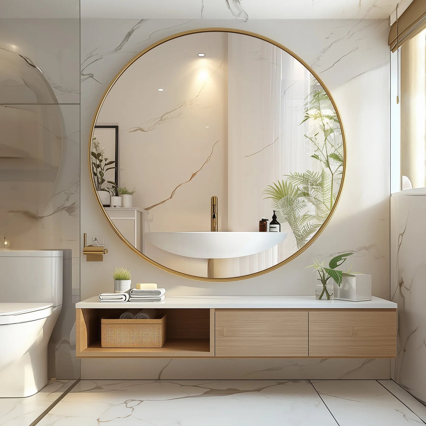 JHK Modern Round Vanity Mirror Metal Frame For Home Decor