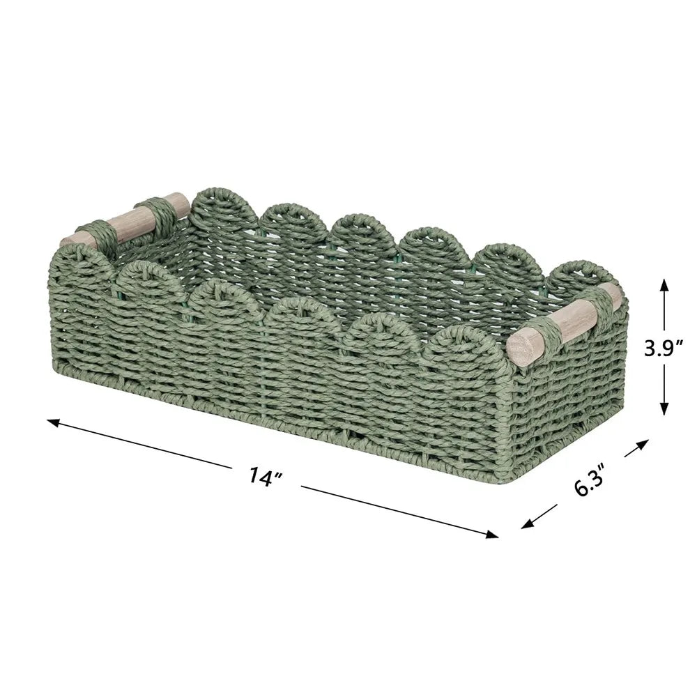 Decorative Scalloped Wicker Basket With Handle Bathroom Storage