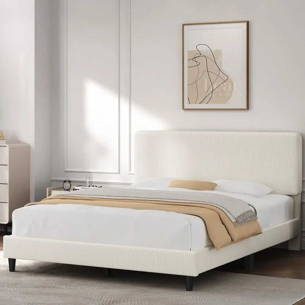 Adjustable Chenille Upholstered Bed Frame With Tufted Headboard