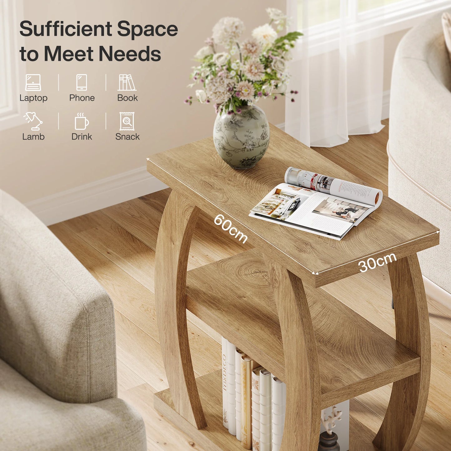 Tribesigns Three Tier Wooden End Table With Storage
