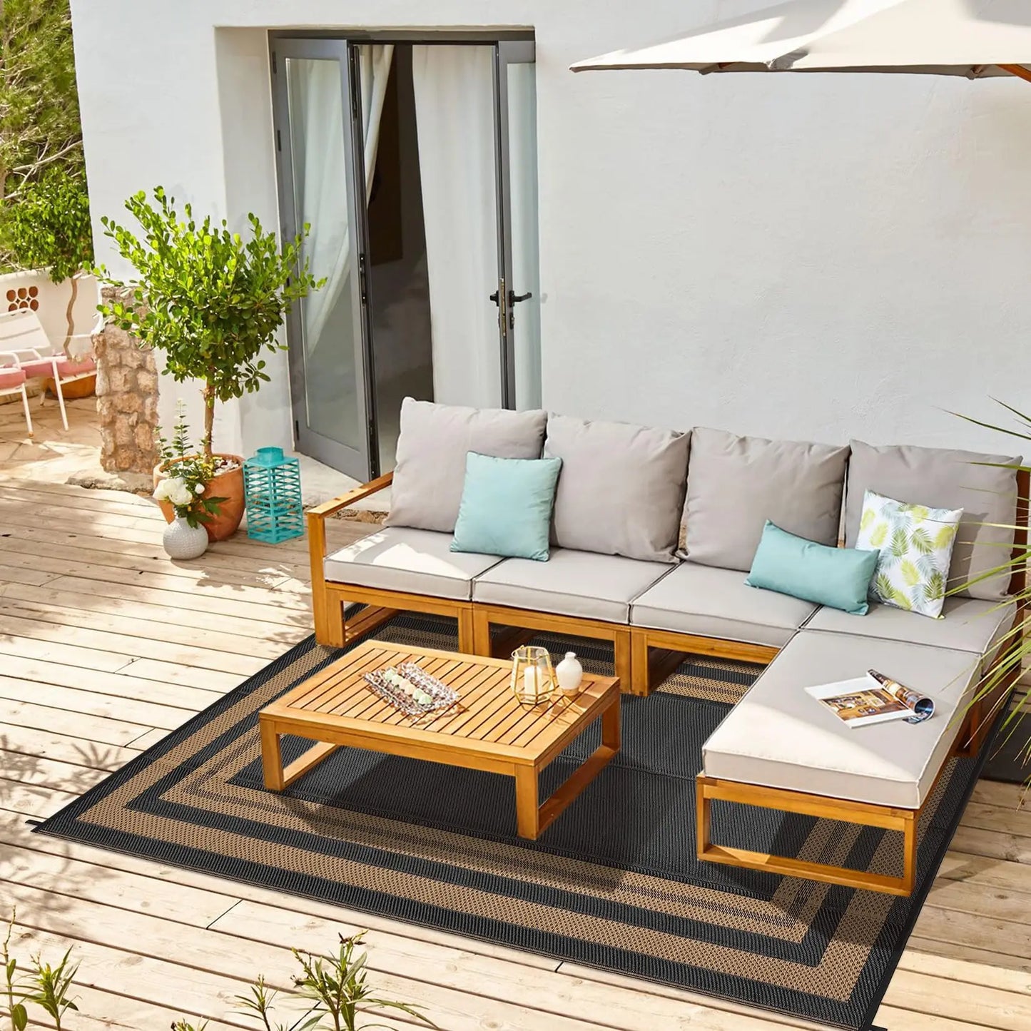 Waterproof Reversible Outdoor Patio Rug And Modern Area Mat