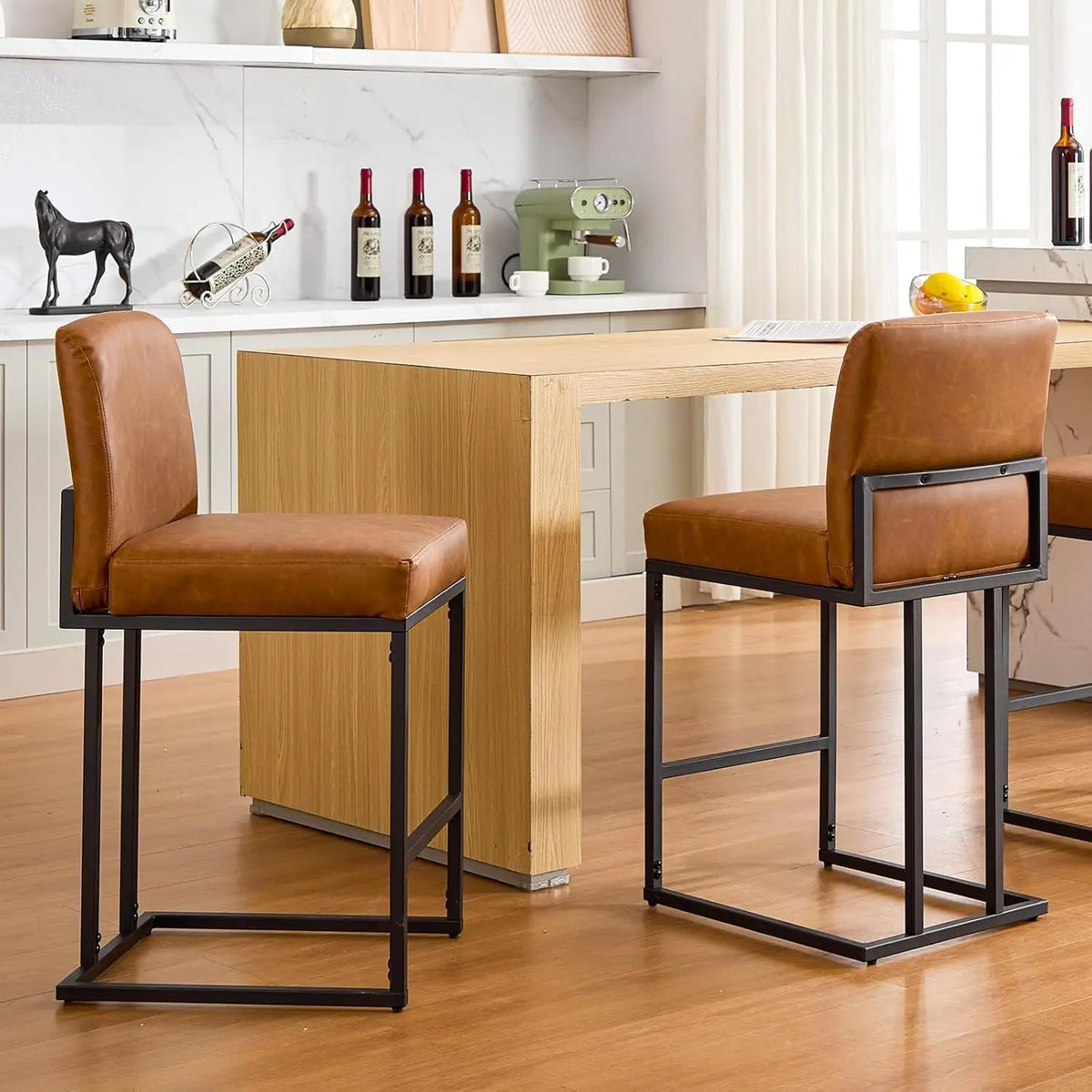 HiMISS Faux Leather Upholstered Bar Stools Set For Kitchen Island