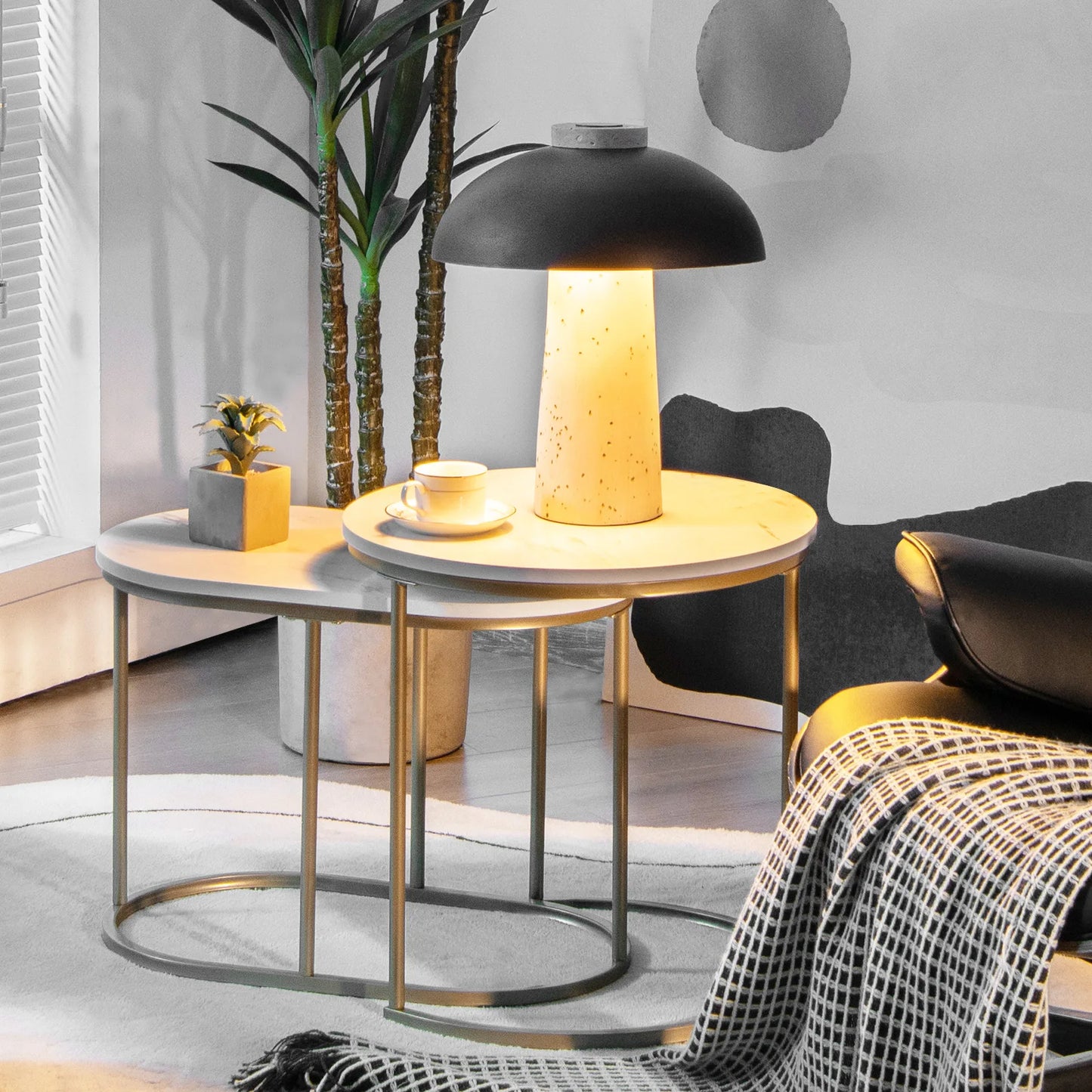 Homasis Modern Nesting Set of Two Marble Coffee Tables