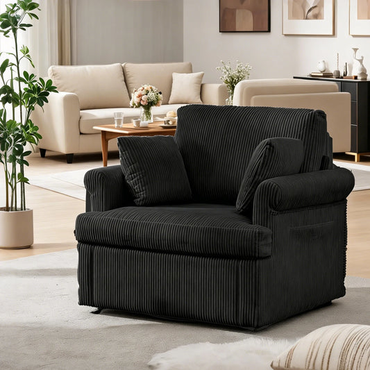 HiMISS 360 Swivel Barrel Armchair With Pillows And Storage Pockets