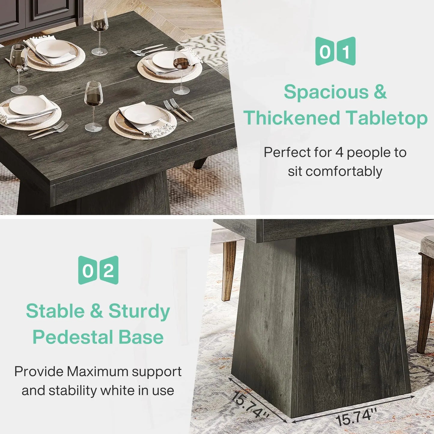 Tribesigns Square Wooden Dining Table With Sturdy Pedestal Base