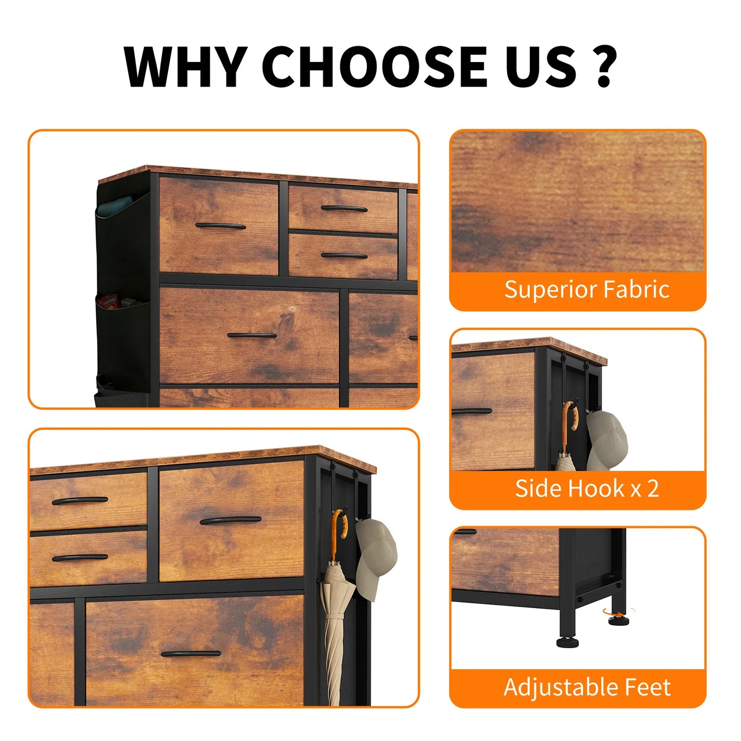 JHK Metal Frame Fabric Drawer Storage Cabinet Organizer