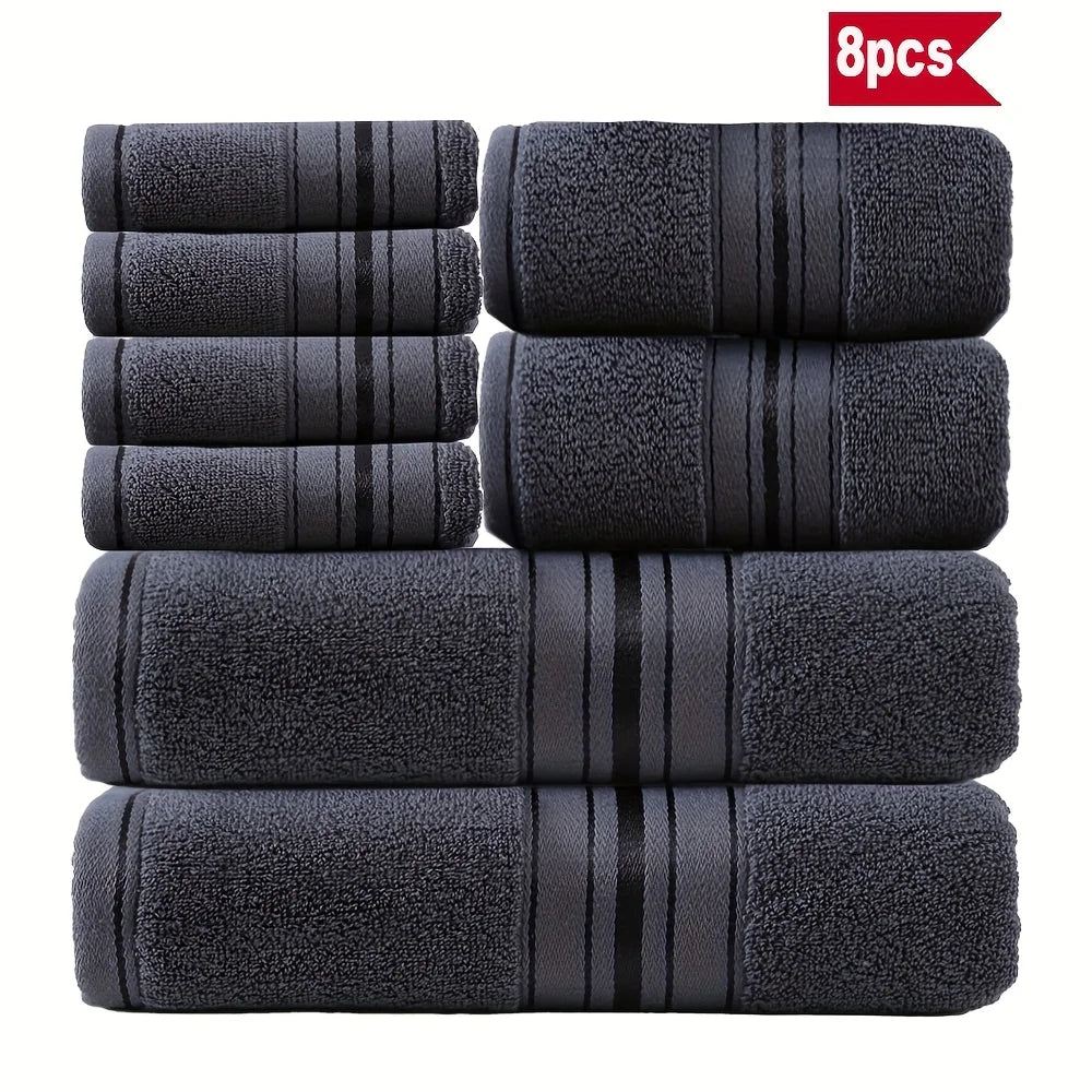Luxury 8 Piece Ring Spun Cotton Towel Set For Bathroom