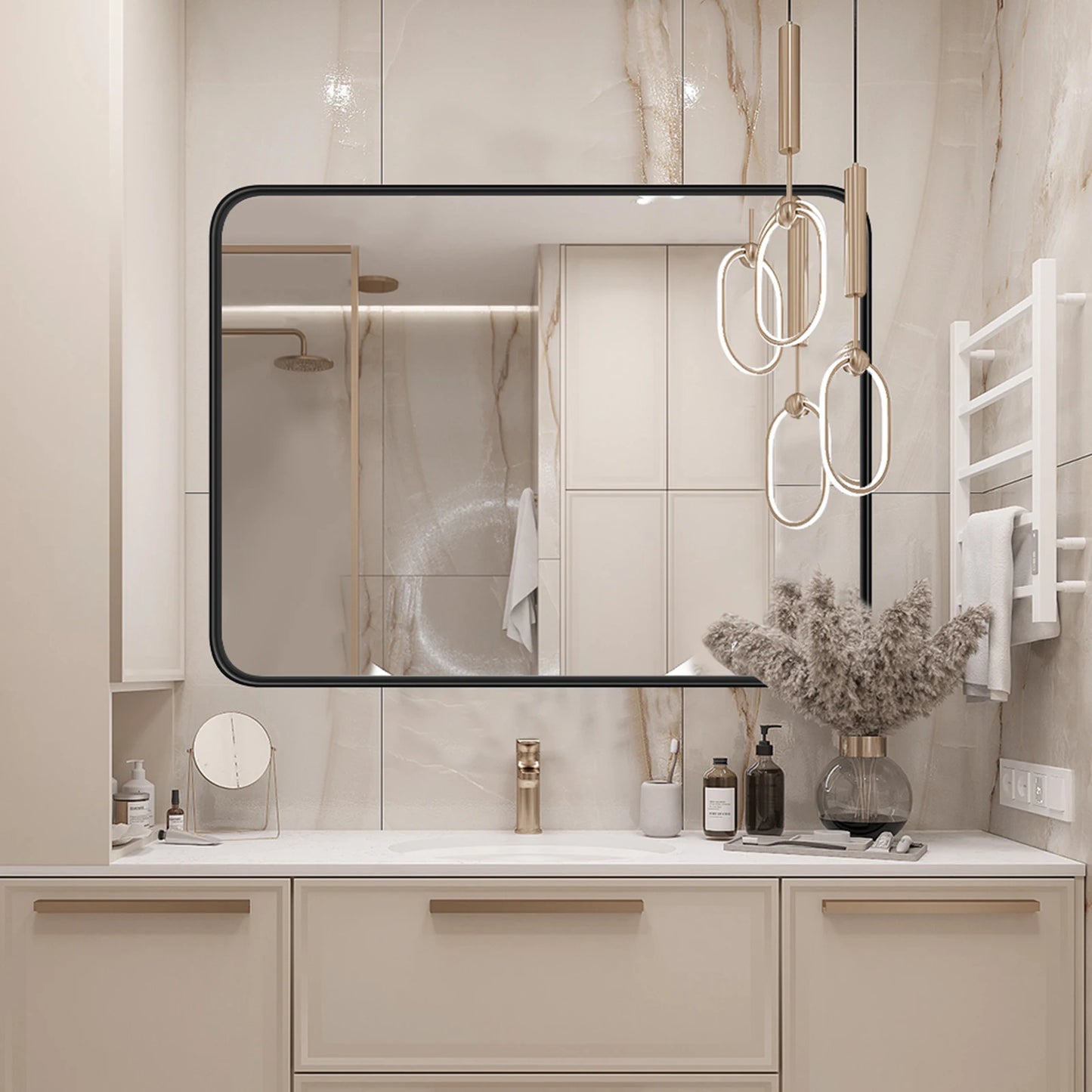 JHK Matte Metal Framed Bathroom Mirror With Tempered Glass
