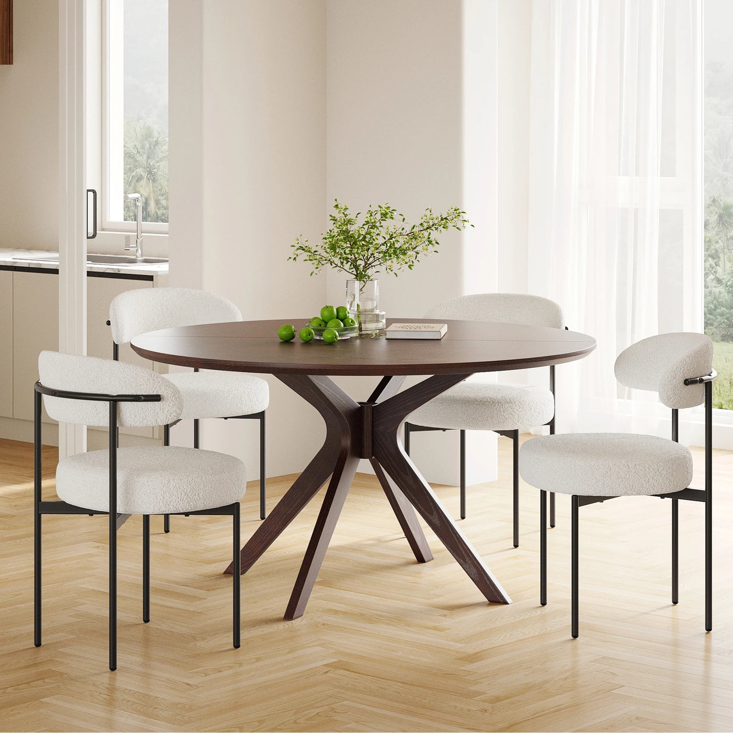 Farini Mid Century Modern Dining Chair With Curved Fabric Backrest