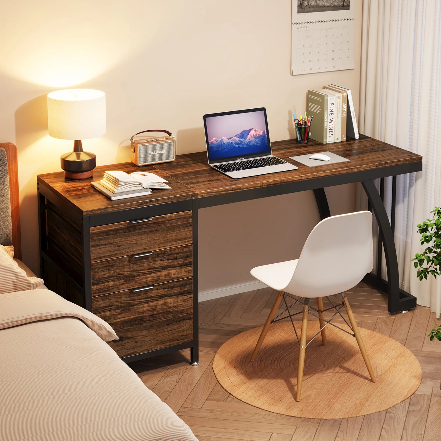 Tribesigns Computer Desk With Three Drawers Industrial Wooden Workstation