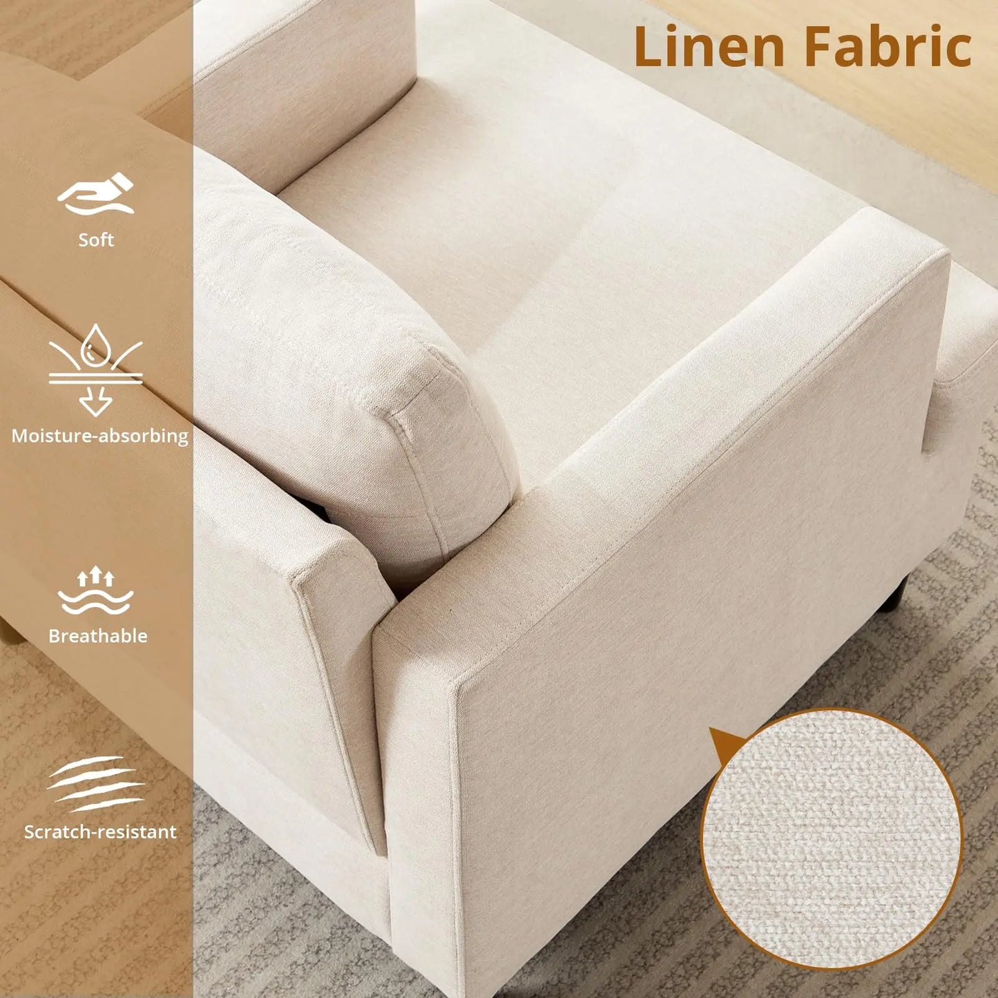 Modern Linen Upholstered Accent Chair For Home Living Room