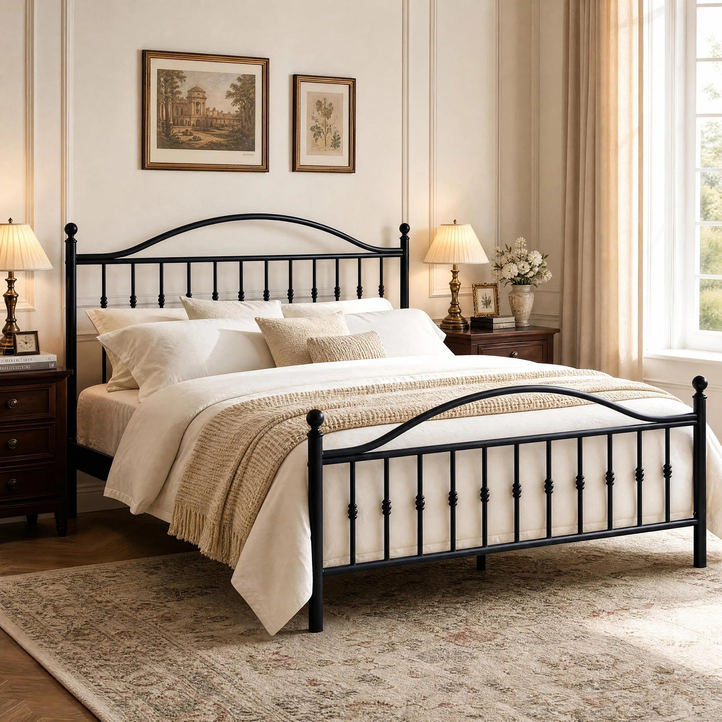 HiMiss Victorian Metal Bed Frame With Headboard And Footboard