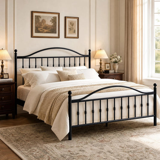HiMiss Victorian Metal Bed Frame With Headboard And Footboard