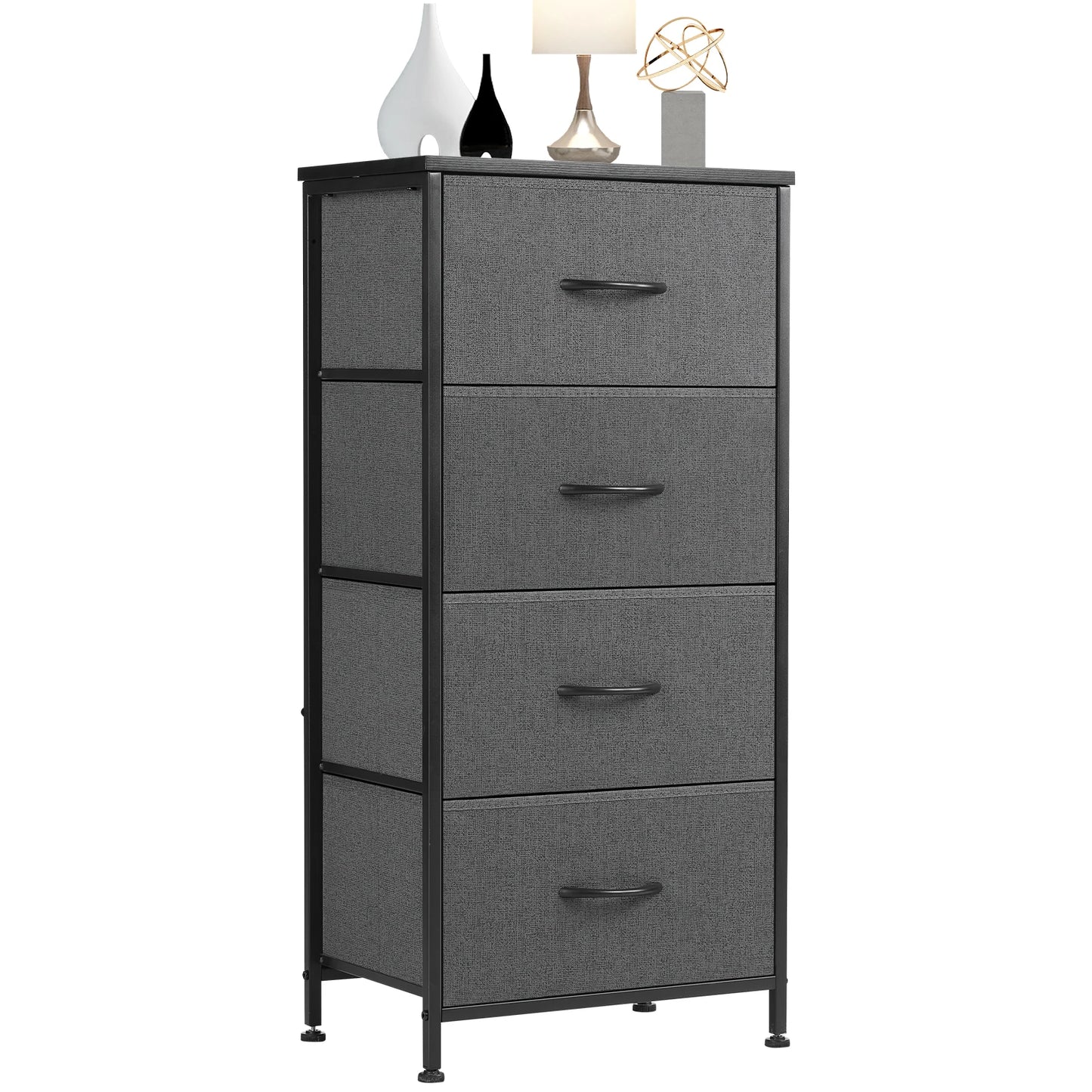 JHK 4 Fabric Drawer Dresser Steel Frame Nightstand Storage Cabinet