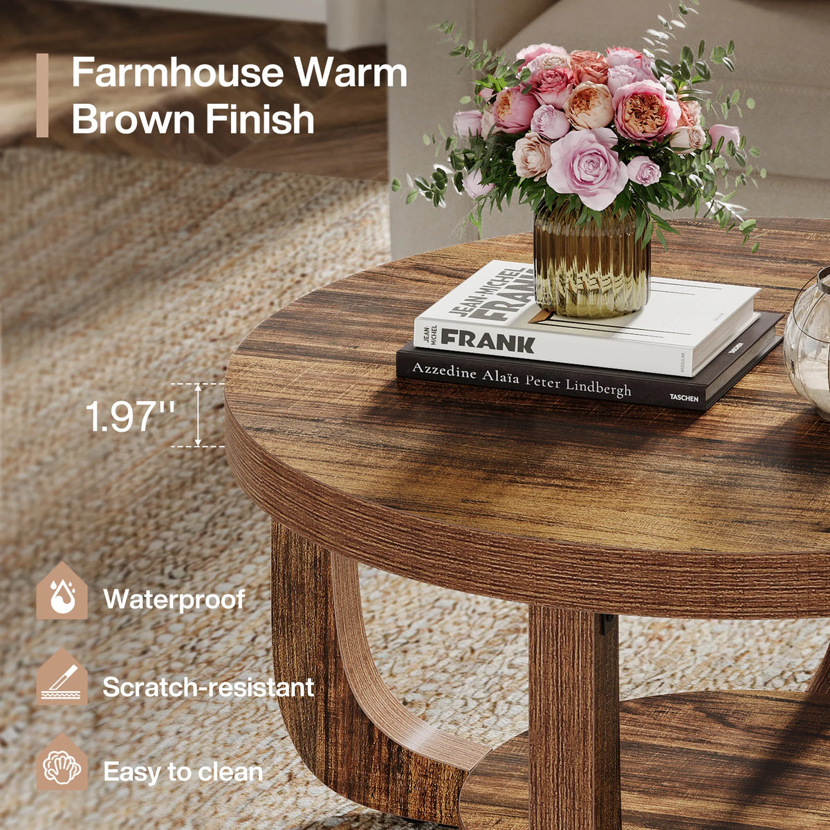 Tribesigns Round Coffee Table With Two Tier Storage Modern Wood