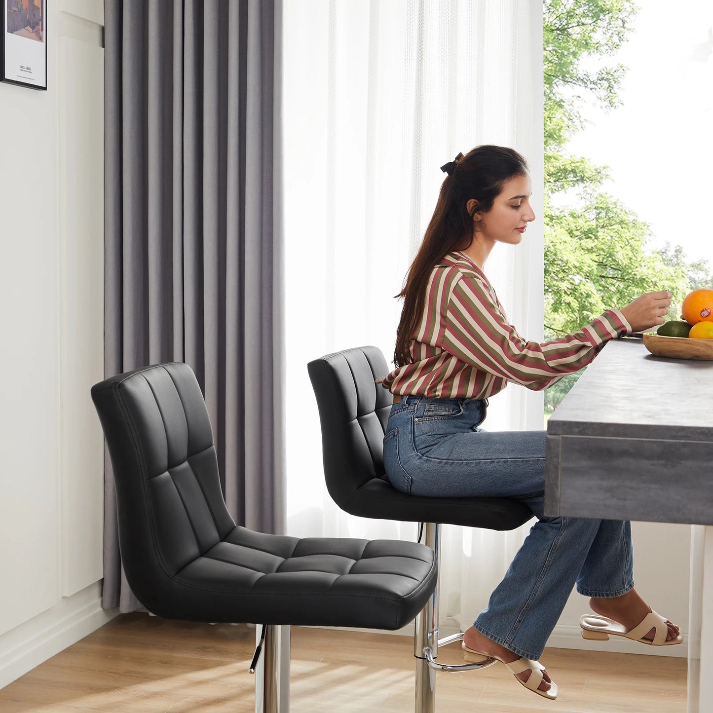 JHK PU Leather Bar Stools Featuring Padded Metal Backrest