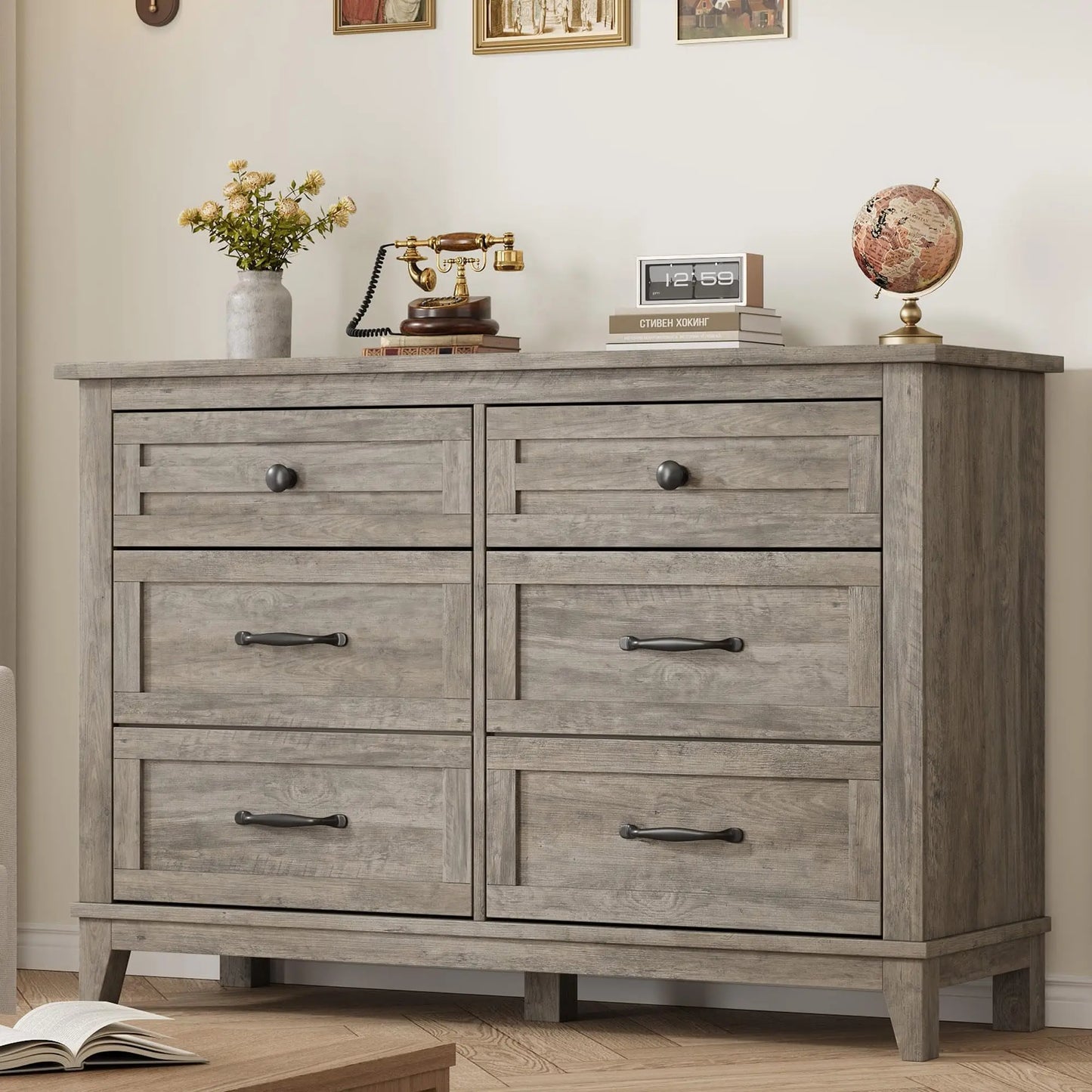 Six Drawer Freestanding Bedroom Dresser Wooden Storage Chest