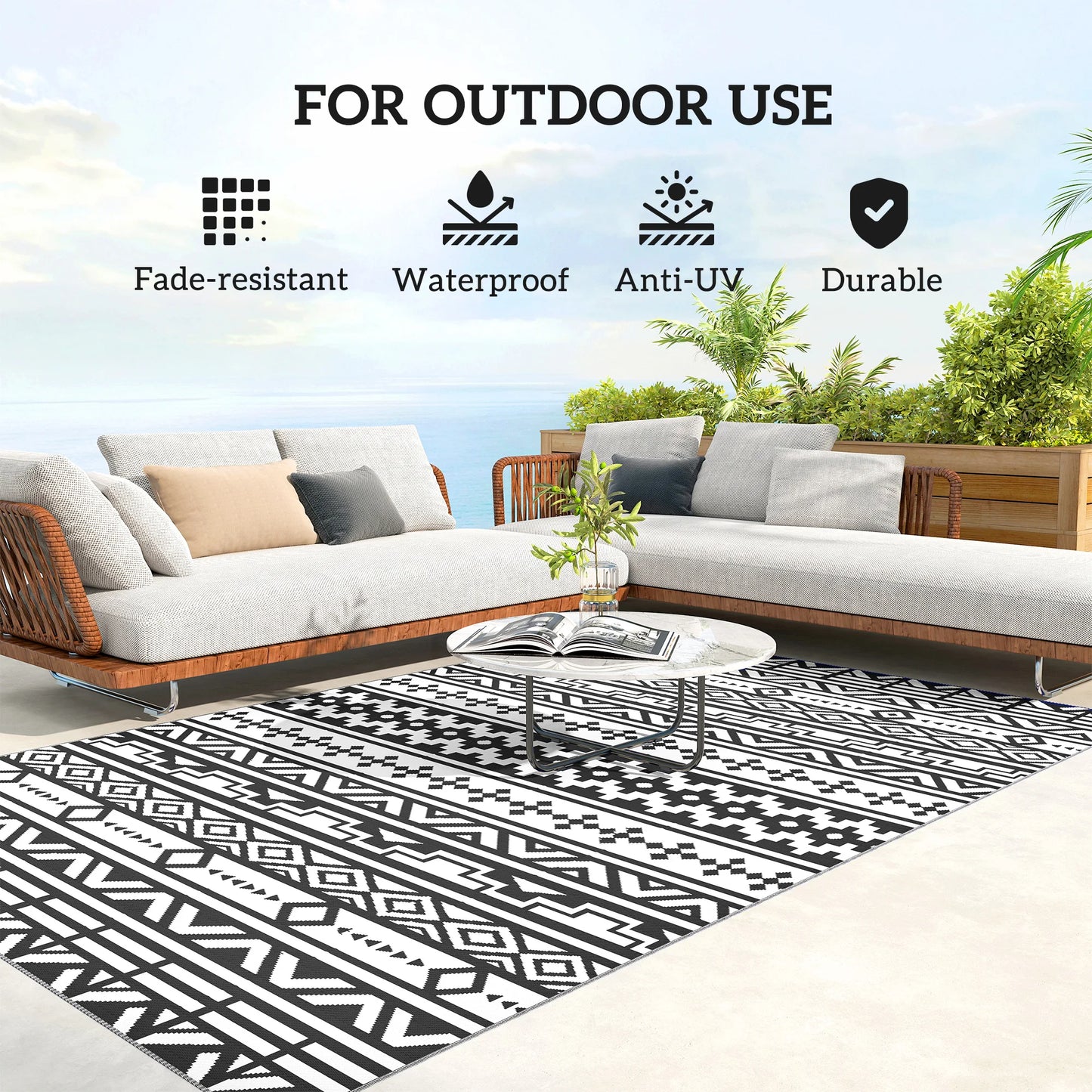 Modern Geometric Outdoor Rug Crafted From Durable Polypropylene