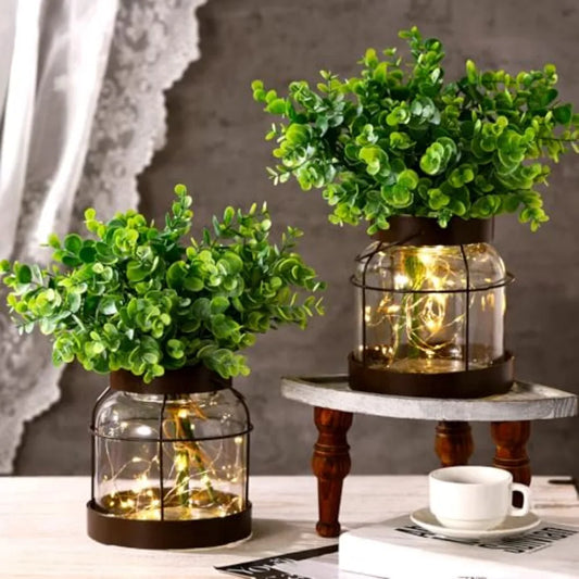 Vintage Glass Lantern Vase With LED Lights For Home Decor