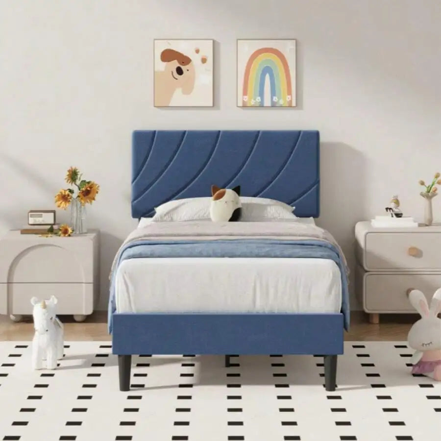 Modern Upholstered Platform Bed Frame With Adjustable Linen Headboard