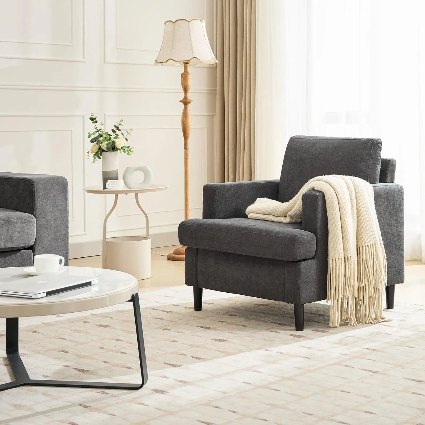 HiMISS Linen Upholstered Accent Chair With Solid Wood Legs