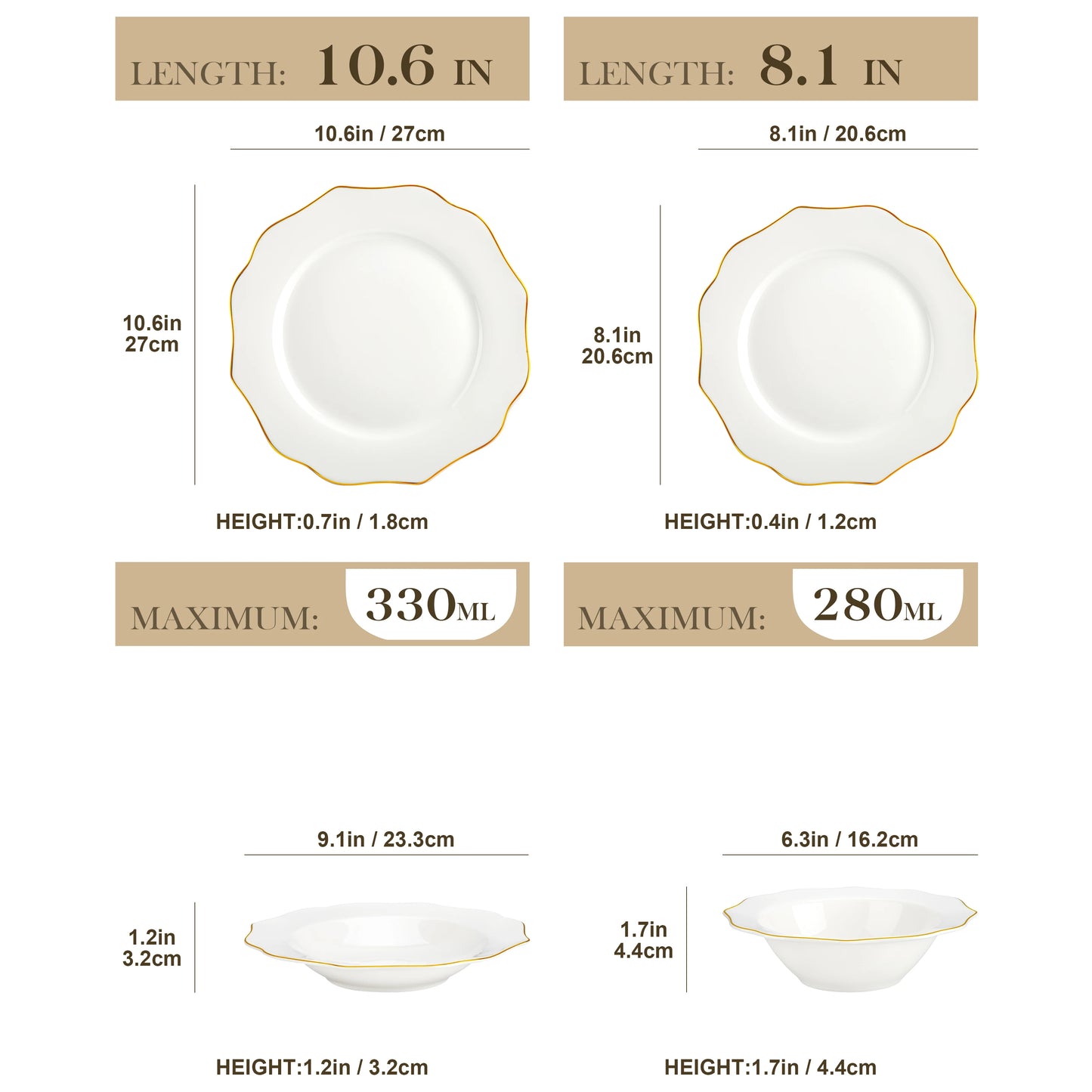 Malacasa Nordic Golden Rim Bone China Tableware Set
