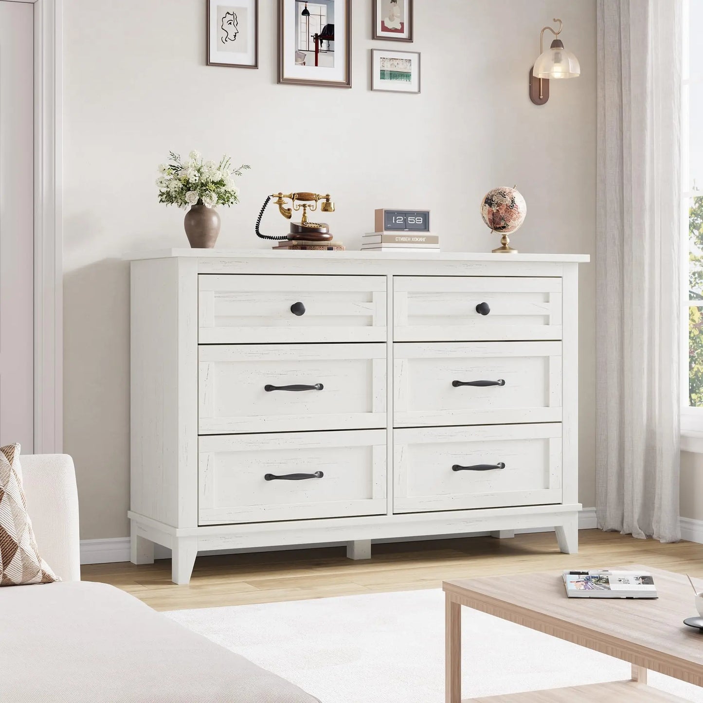 Six Drawer Freestanding Bedroom Dresser Wooden Storage Chest