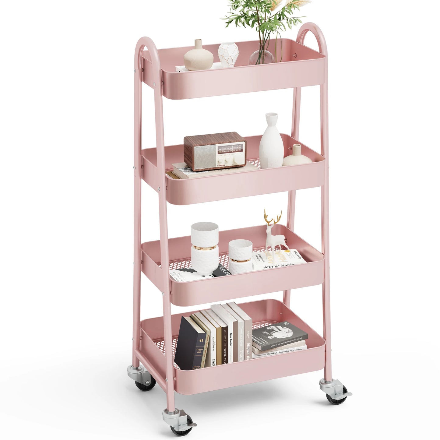 JHK Durable Metal Kitchen Storage Cart With Lockable Wheels