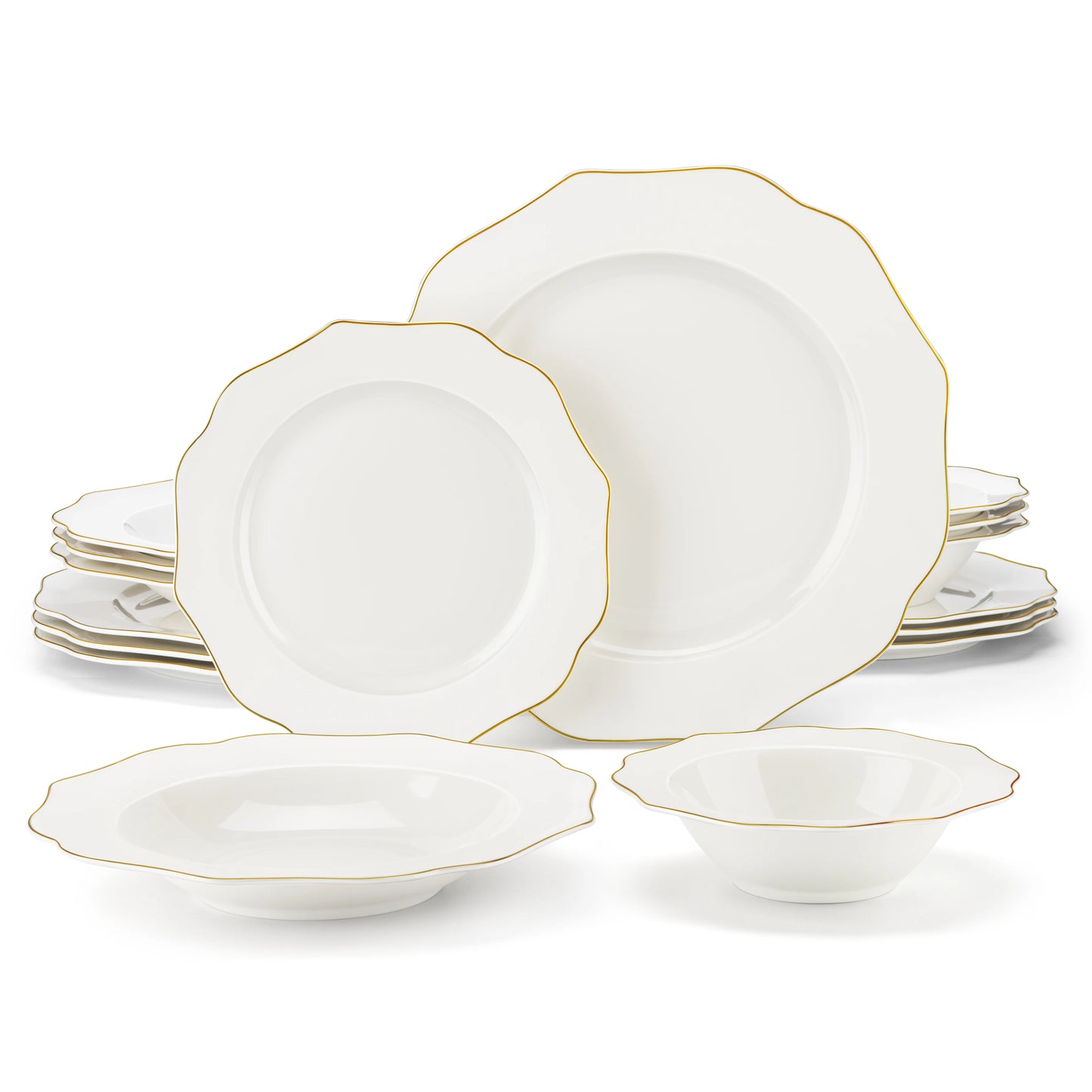 Malacasa Nordic Golden Rim Bone China Tableware Set