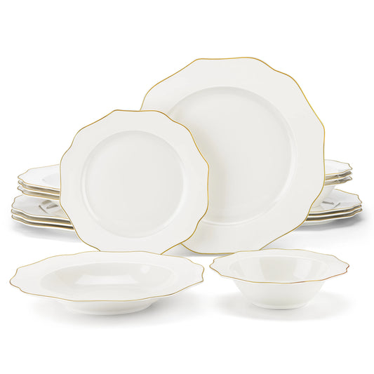 Malacasa Nordic Golden Rim Bone China Tableware Set