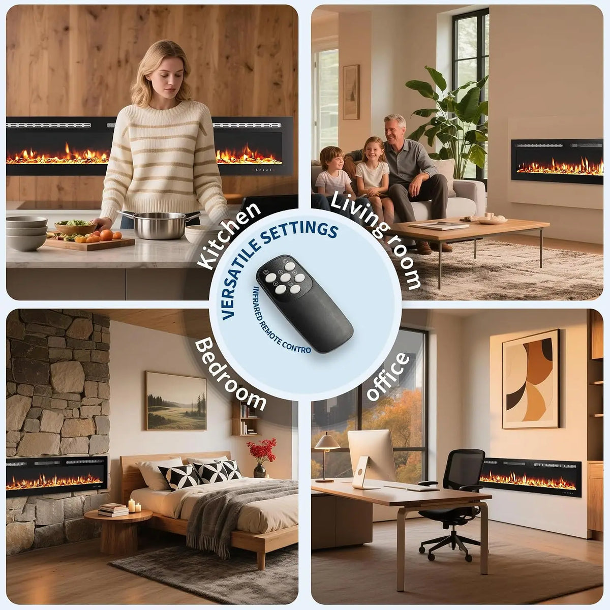 Wall Mounted Electric Fireplace Heater With Realistic Log Effects
