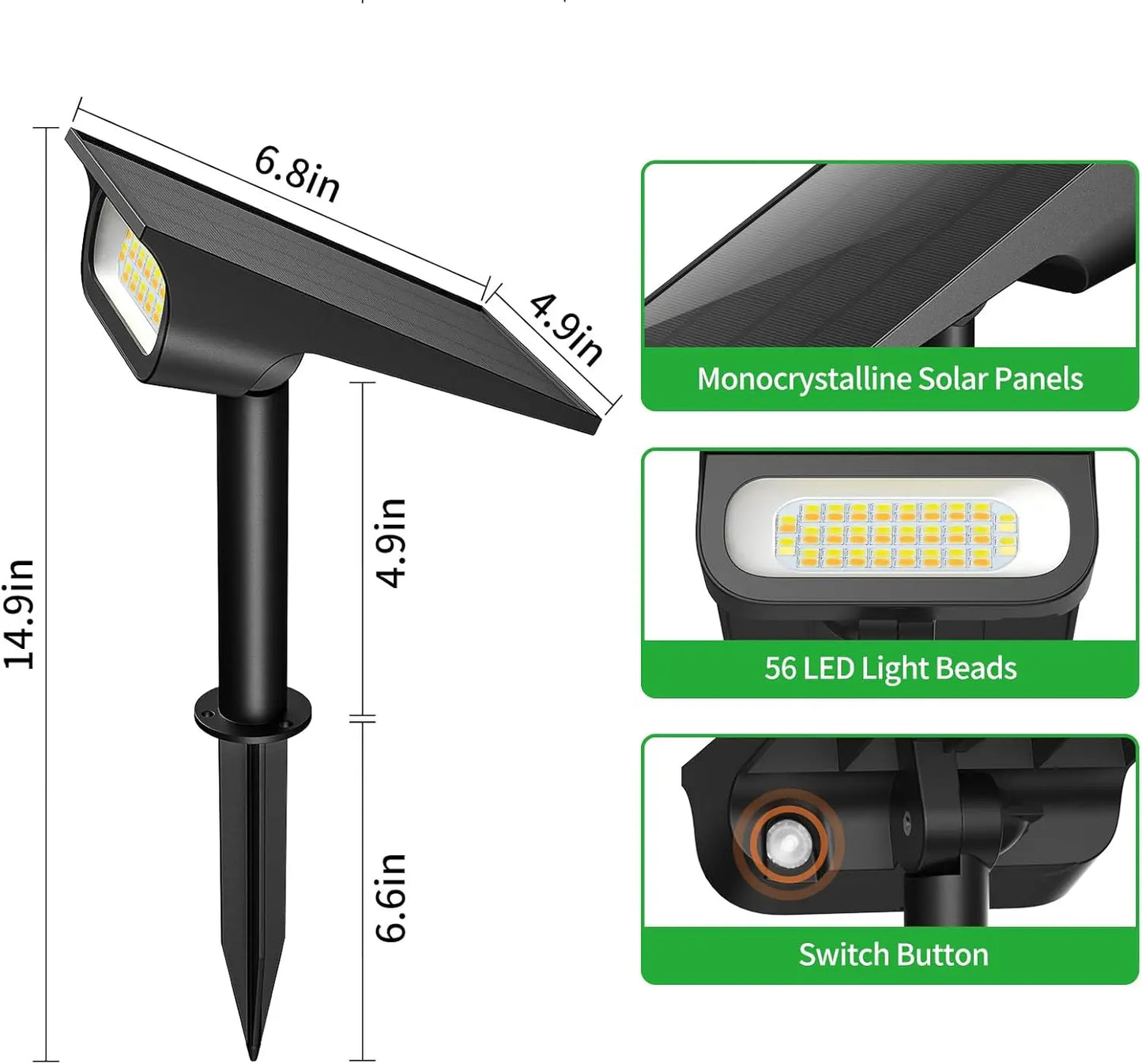Intelamp Dimmable Solar Spotlights For Outdoor Garden Landscape Lighting
