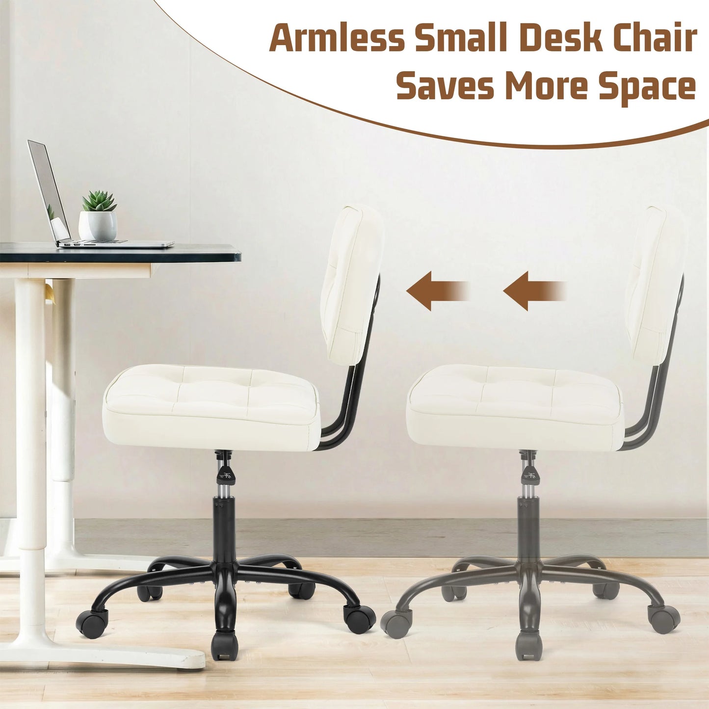 JHK Armless PU Leather Ergonomic Office Chair With Lumbar Support