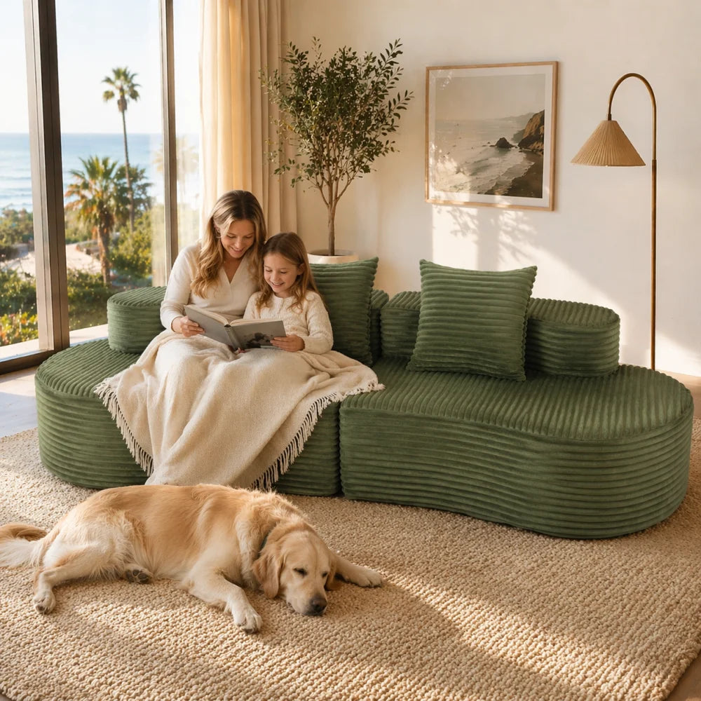 Fully Compressed Corduroy Cloud Couch With Lumbar Pillows For Home