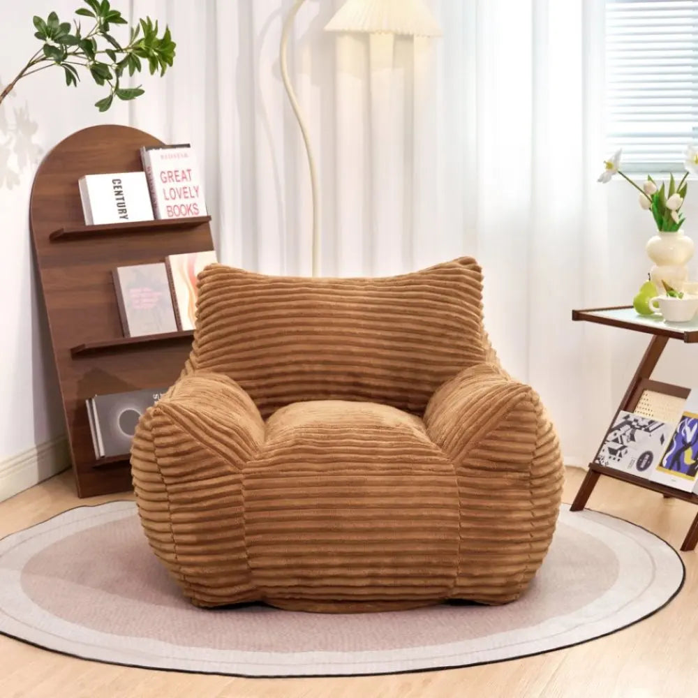 Corduroy Bean Bag Chair With Armrests Comfortable Foam Lounge Sofa