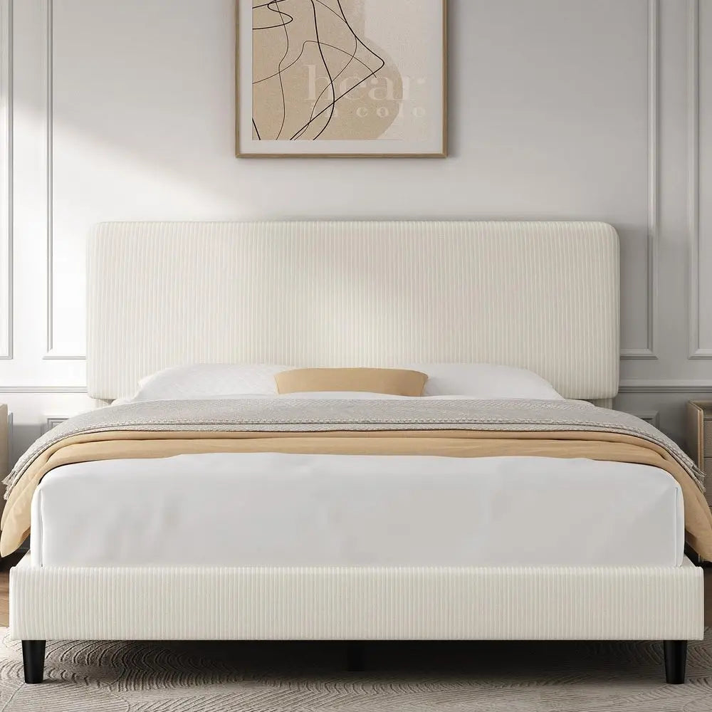 Adjustable Chenille Upholstered Bed Frame With Tufted Headboard